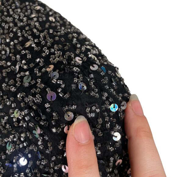 Patra Vtg Black Silver Iridescent Beaded Sequin Short Sleeve Blouse SZ PS - Picture 11 of 11